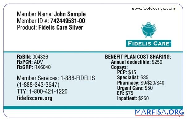 Printable New York Fidels Care health insurance card download for verification